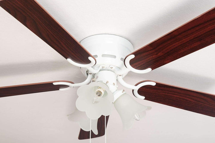 Pepeo - Kisa Deckenventilator mit Beleuchtung | Ventilator mit Zugschalter in Weiss mit Wendeflügeln