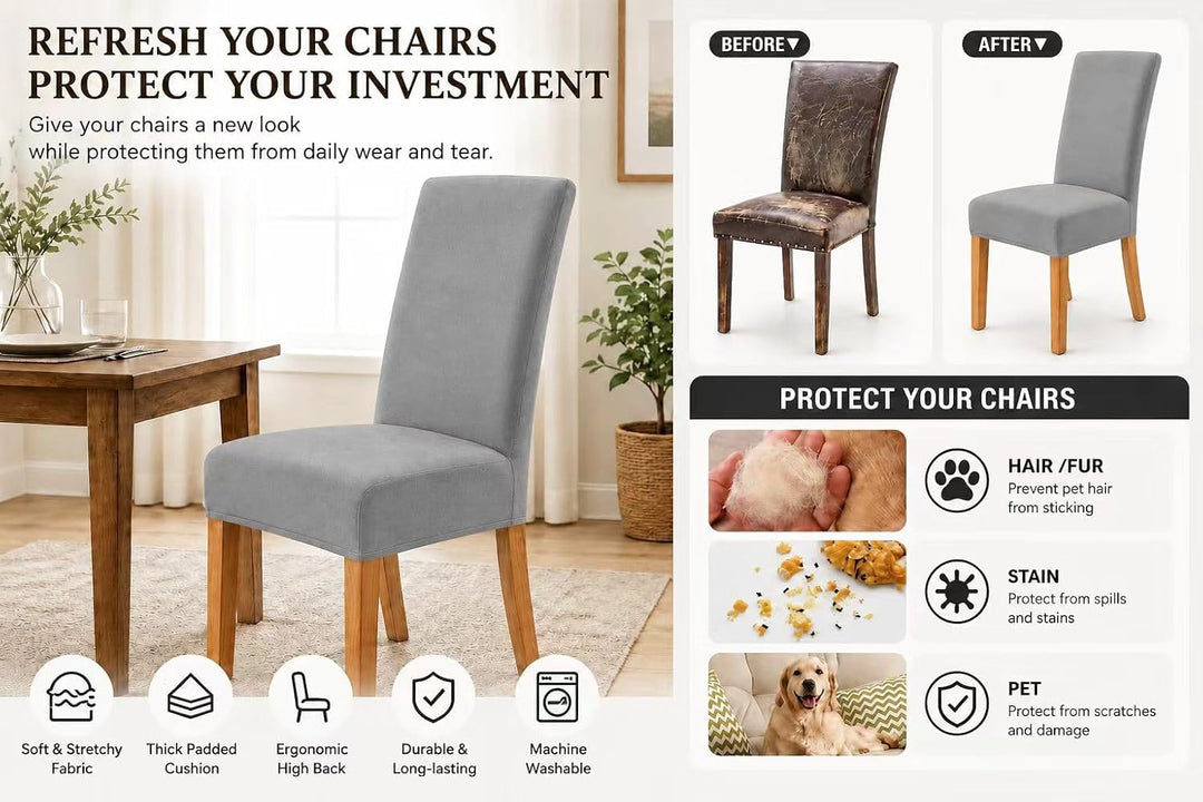 Morwealth 2er 4er 6er Set Stuhlhussen, Stuhlbezug für Esszimmer Waschbar Samt Stretch Stuhl hussen U