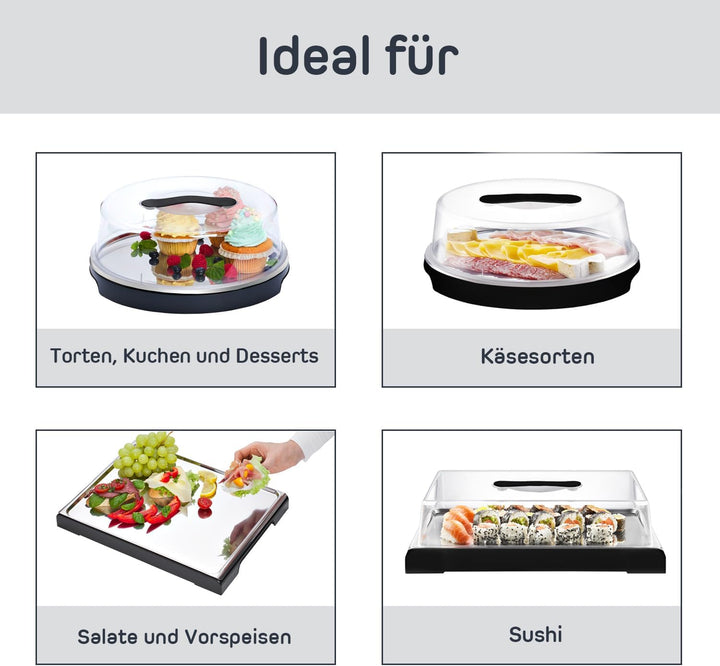 FH - Servierplatte mit Deckel - Kuchen Transportbox mit Kühlung, Kühlplatte mit Haube und Kühlakkus