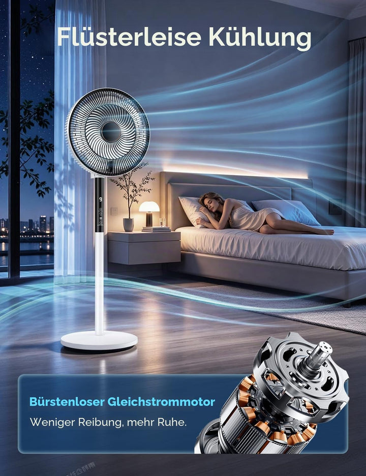 Rintea Standventilator 40 cm mit Fernbedienung, 9 Geschwindigkeiten, 4 Modi, 9H Timer, 90° Oszillati