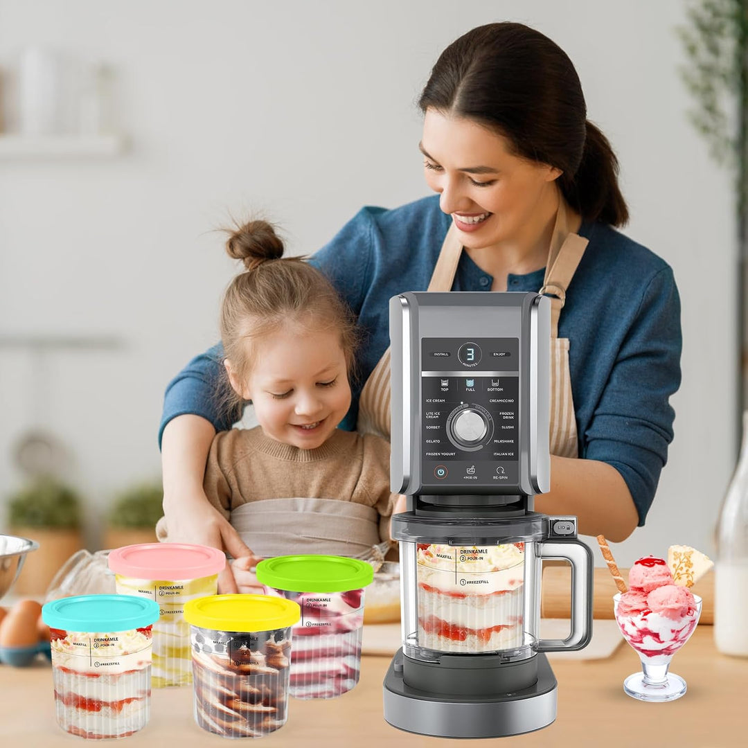 Diealles Shine Creami Behälter für Ninja CREAMI Eismaschine - 4 Pack Deluxe Behälter mit Löffel, Zub