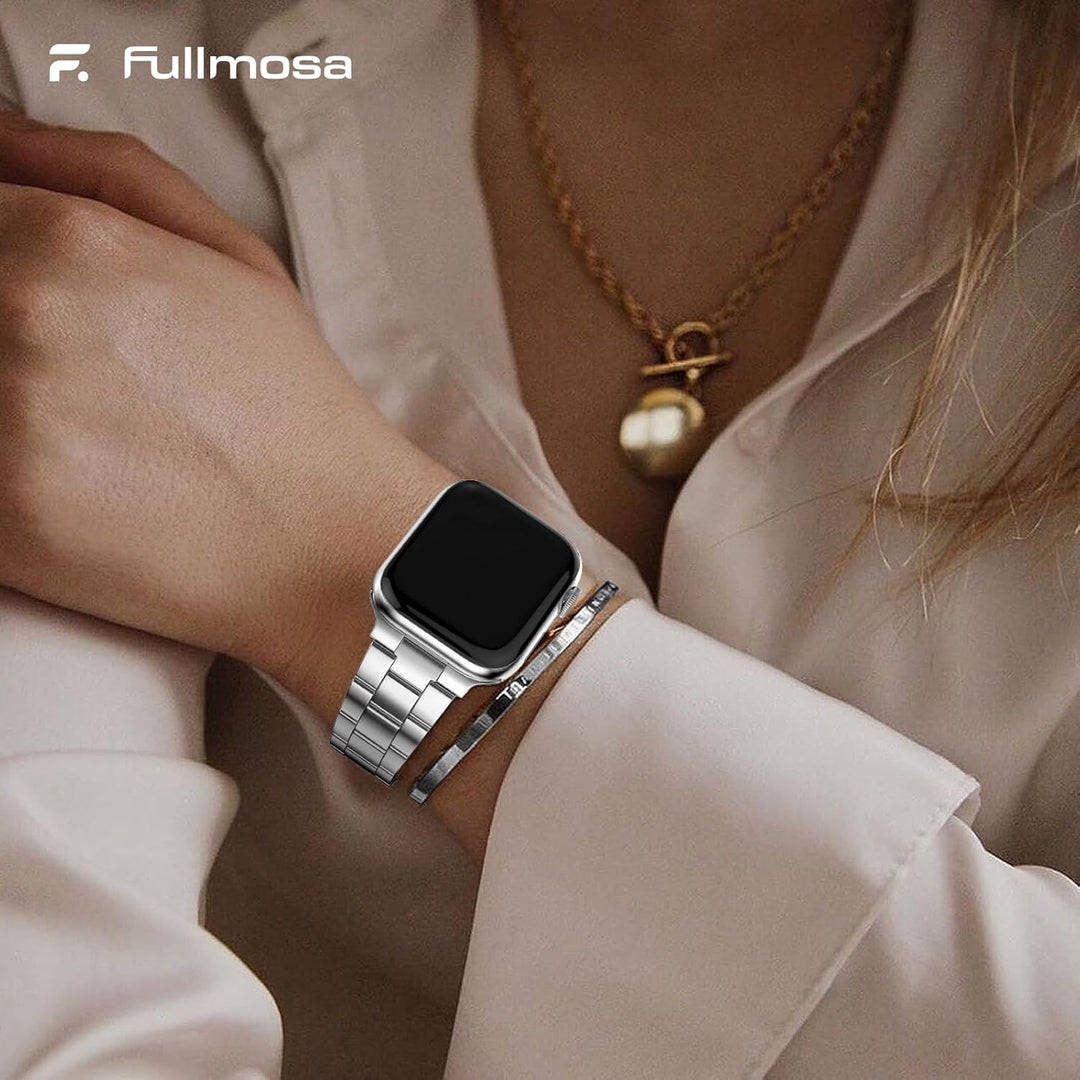 Fullmosa für Apple Watch Armband 45mm 44mm 42mm, Edelstal Metallarmband mit Uhrengehäuse für iwatch