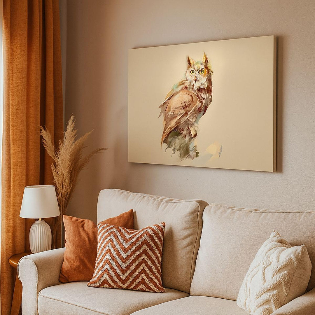 Bilder auf Leinwand 100x70cm Leinwandbild mit Rahmen Eule Vogel Natur Gross Wanddeko Bild Schlafzimm