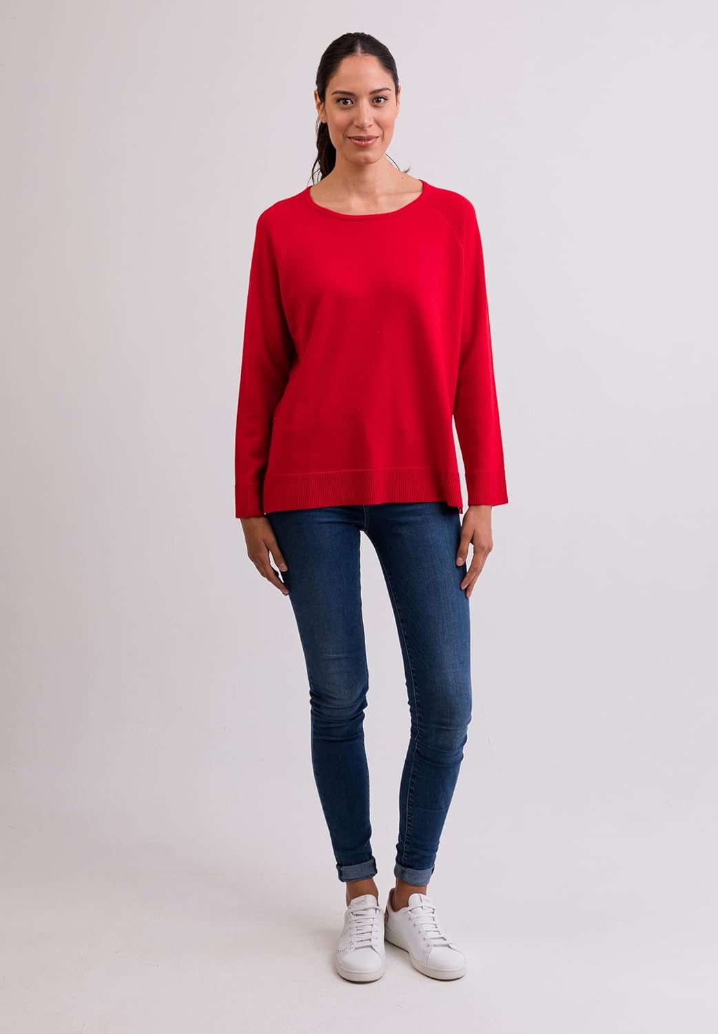 100% Kaschmir Damen Pullover mit geradem Schnitt und Seitenschlitz | Sweater Rundhalsausschnitt 2-fä