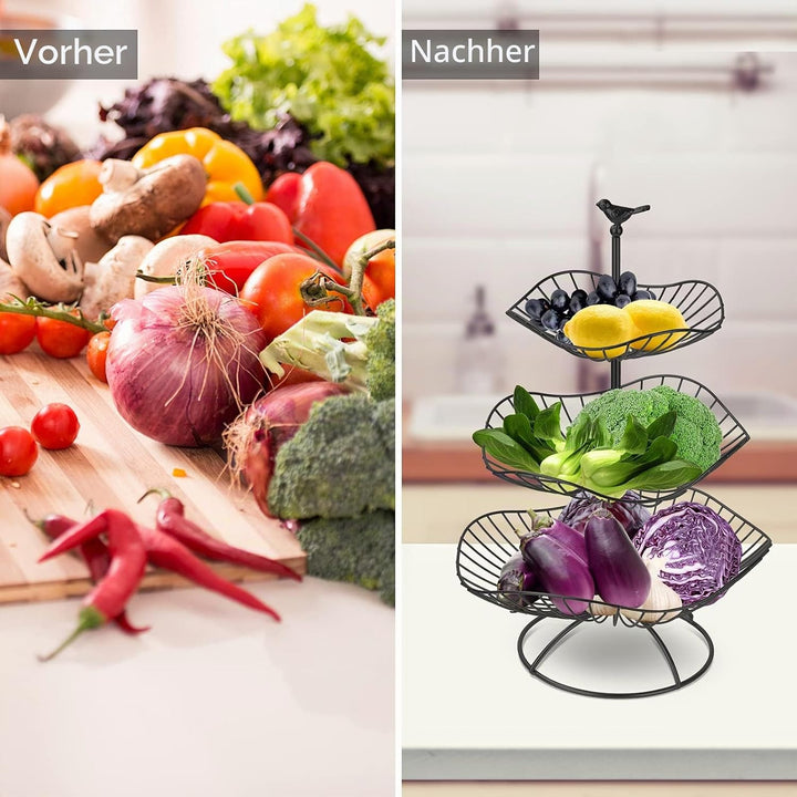 3-stufiger Früchtekorb Obstkorbständer Obstschale Metall, Gemüsekorb Obst Aufbewahrung für Küchenthe