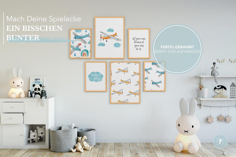 Papierschmiede® Bilder Kinderzimmer Kids Mood Poster Set Flugzeuge, Gerahmte Bilder fürs Kinderzimme