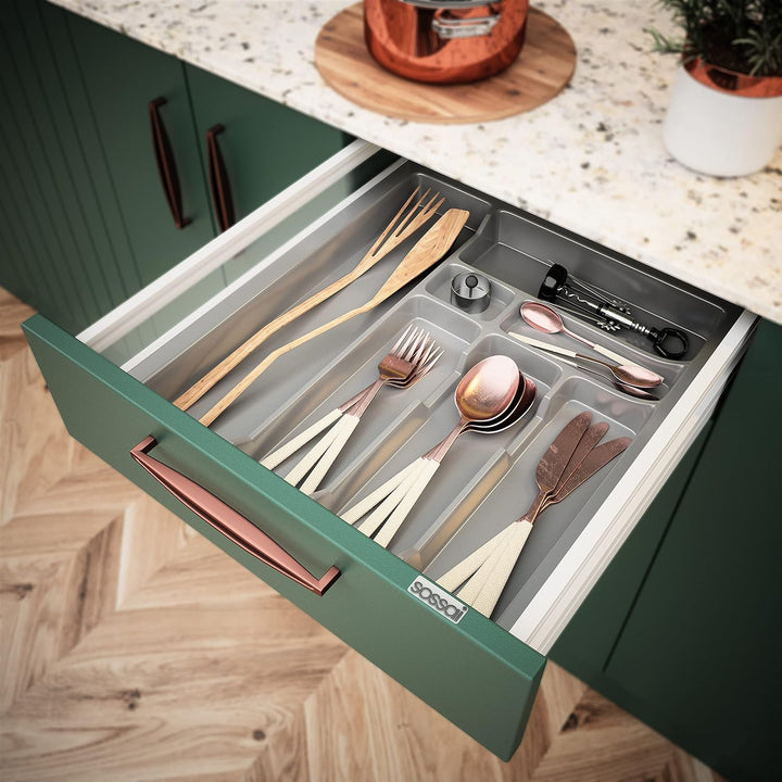 sossai® Besteckeinsatz Divio für Schubladen 50 cm | Breite 43 cm x Tiefe 49 cm | zuschneidbar | mit