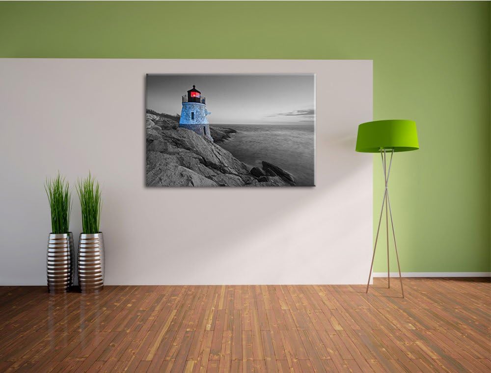 winziger Leuchtturm auf Felsen schwarz/weiss Format: 100x70 auf Leinwand, XXL riesige Bilder fertig