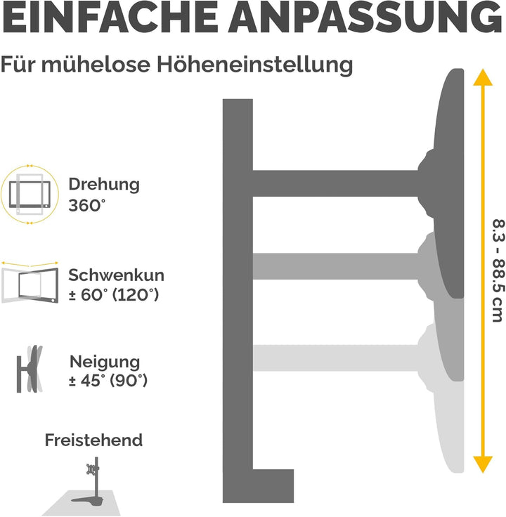 Fellowes Monitorarm Seasa mit Standfuss - höhenverstellbar - für 2 Monitore übereinander bis je 81,2
