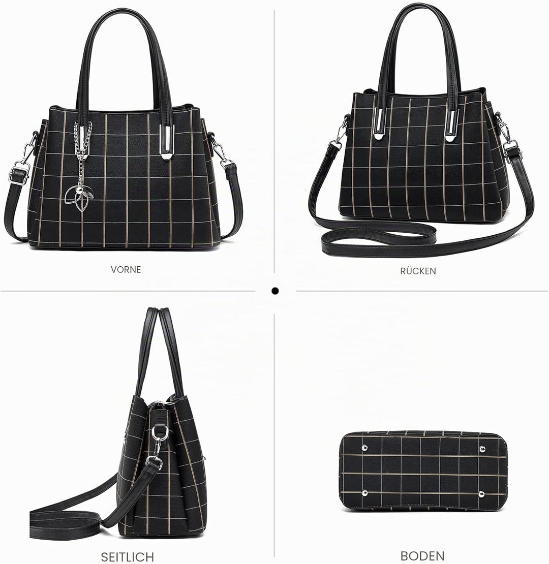 NICOLE & DORIS Damen Handtasche Mittelgross Elegant Handtaschen Karierte Tasche PU Leder Schultertas