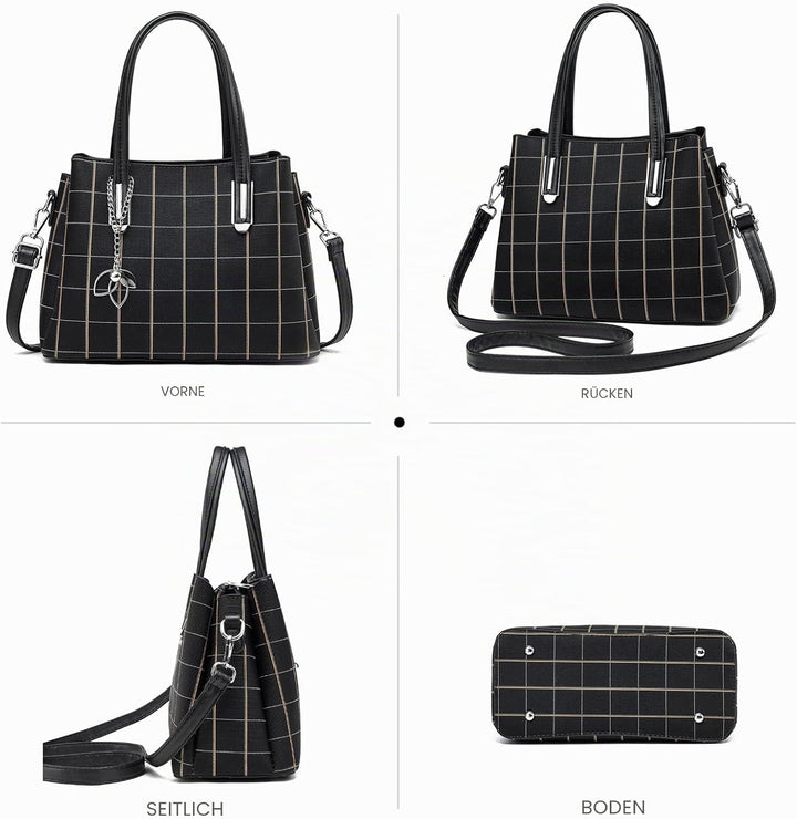 NICOLE & DORIS Damen Handtasche Mittelgross Elegant Handtaschen Karierte Tasche PU Leder Schultertas