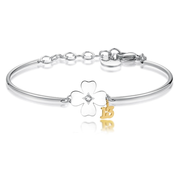 Brosway Halbstarre Armband Chakra Frau aus Stahl mit vierblättrigem Kleeblatt und Kristall BHK316