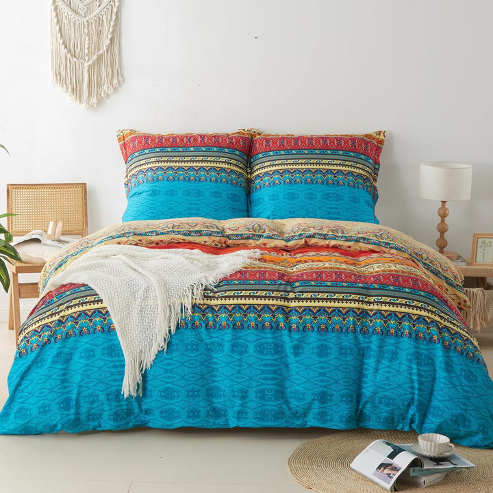 Qucover Bunte Bettwäsche 220x240 aus Baumwolle Bettbezug mit Reissverschluss mit 2 Kissenbezug 80x80