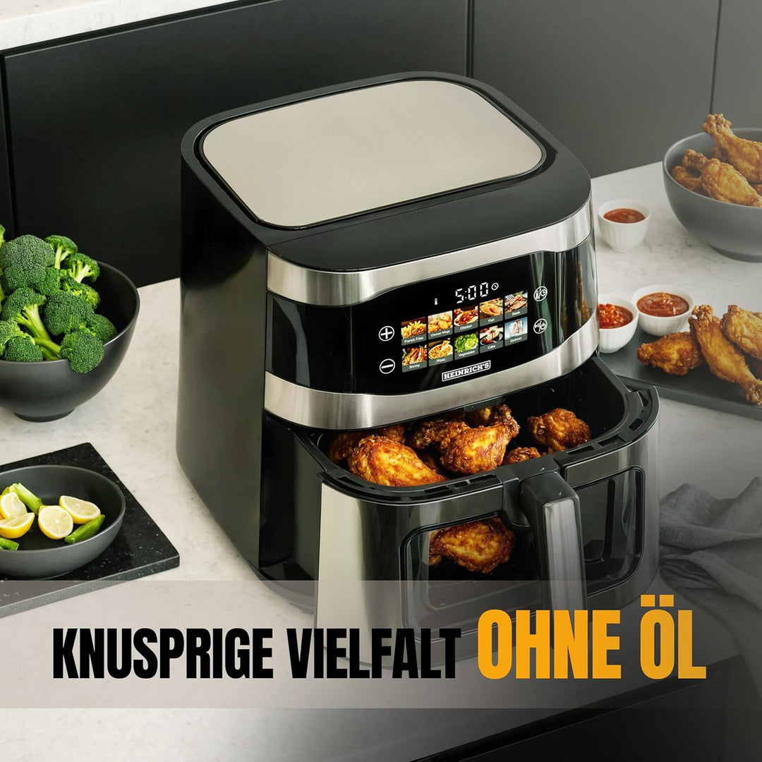 HEINRICHS Heissluftfritteuse, 9 Liter XXL Air Fryer, 10in1 Heissluftfritteuse, LED-Display mit Senso