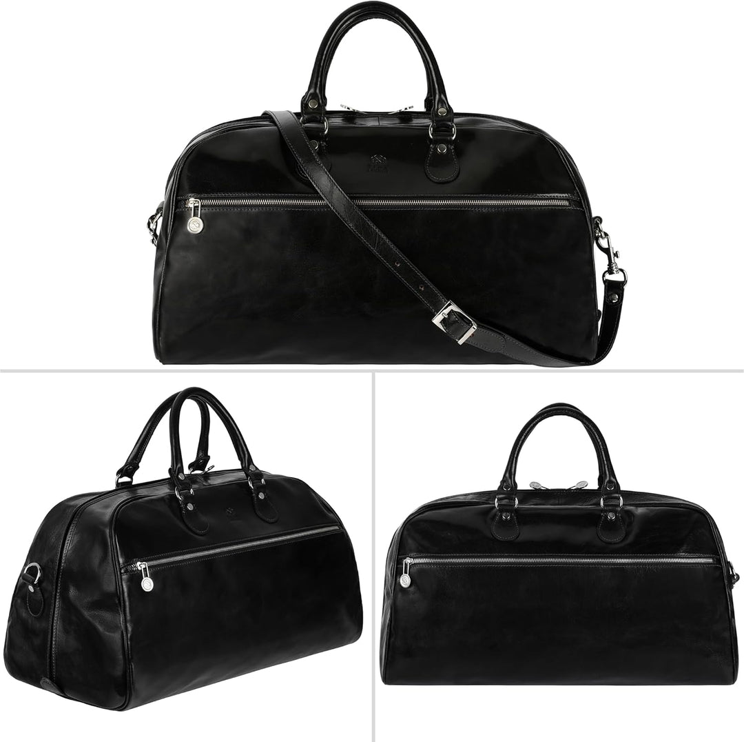 Time Resistance Reisetasche Leder Duffel Tache Vollnarbenleder Weekender Sporttasche Schwarz, Schwar