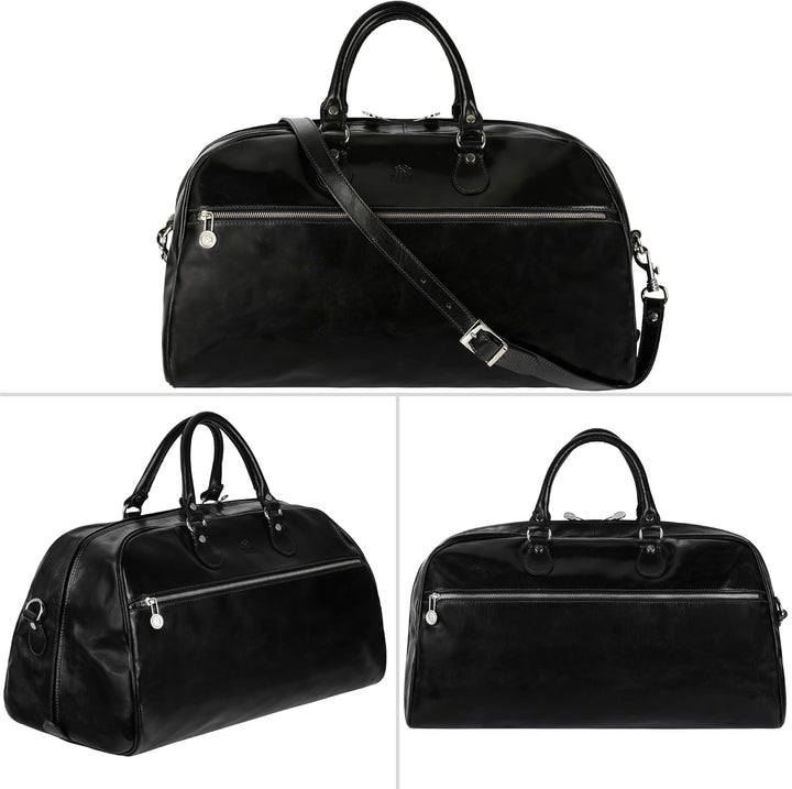 Time Resistance Reisetasche Leder Duffel Tache Vollnarbenleder Weekender Sporttasche Schwarz, Schwar