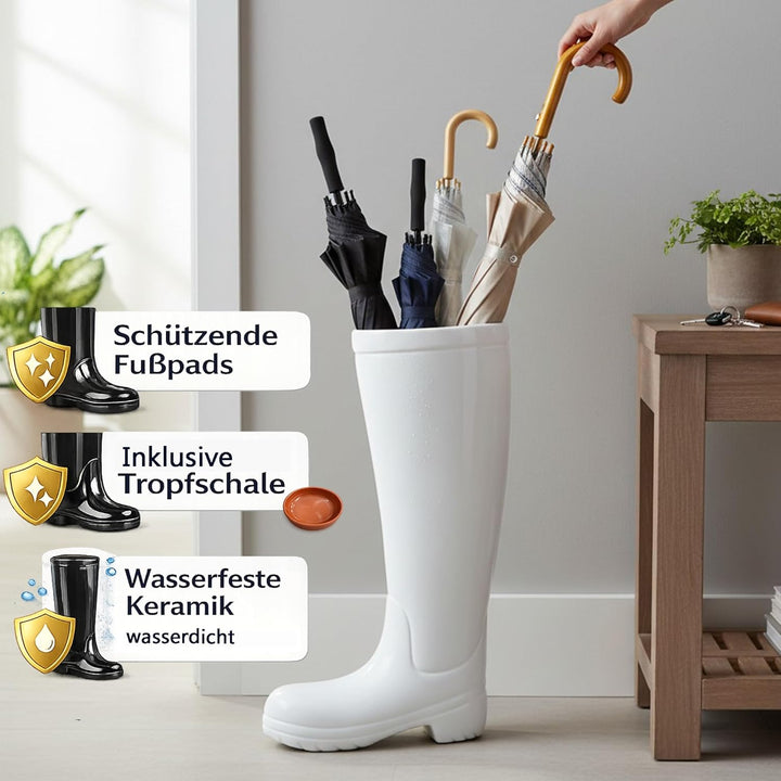 Casablanca Deko Schirmständer aus Keramik mit Wasserauffangschale - Regenschirmständer weiss - Höhe