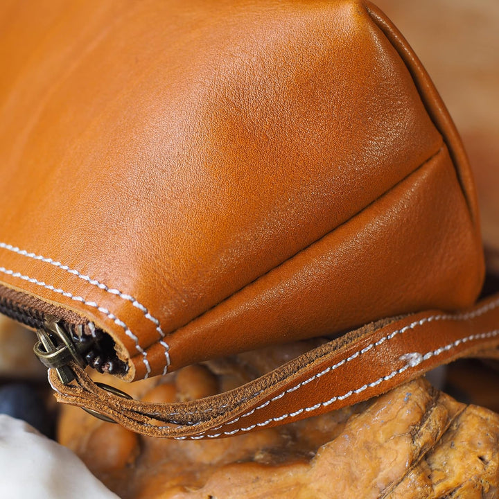 BAWAKO Premium Kosmetiktasche Schminktasche aus hochwertige Echtleder, Schickes Federmäppchen Kleine