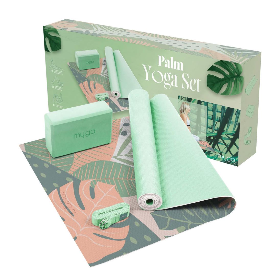 Myga Yoga Starter Kit | Komplettes Set mit Yogamatte, Yogablock & Gurt | rutschfest & Unterstützend