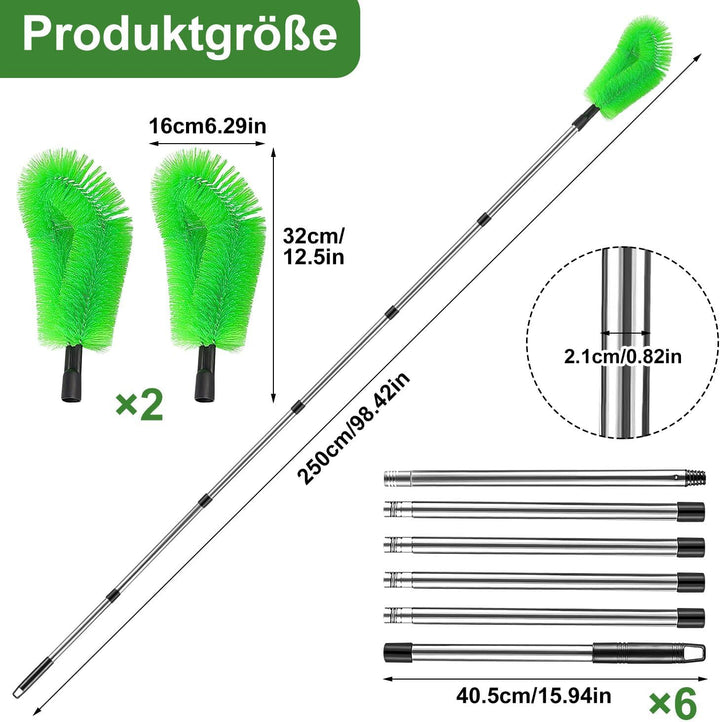 Dachrinnenreiniger Teleskop Dachrinnenbürste mit 6Pcs Teleskopstiel 250cm Dachrinnenreinigungsbürste