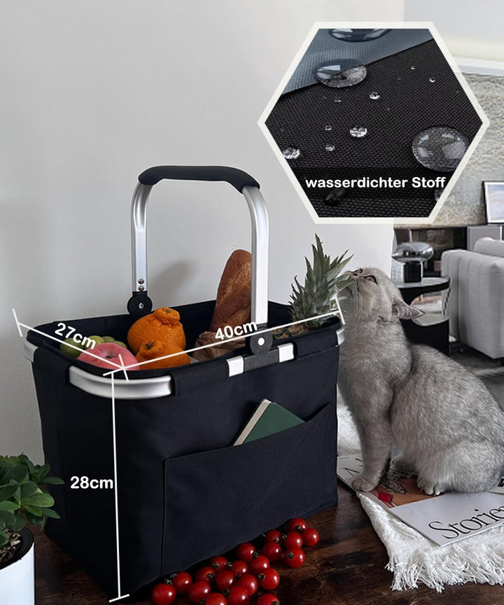 30L Tragekorb Faltbar Einkaufskorb Gross Picknickkorb mit Gepolsterten Griffen Praktischer Klappkorb