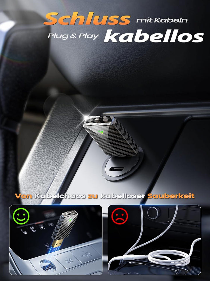 CarPlay Wireless Adapter & Android Auto Wireless Adapter – Karbonfaser Design, Ultra-Mini, Metall US