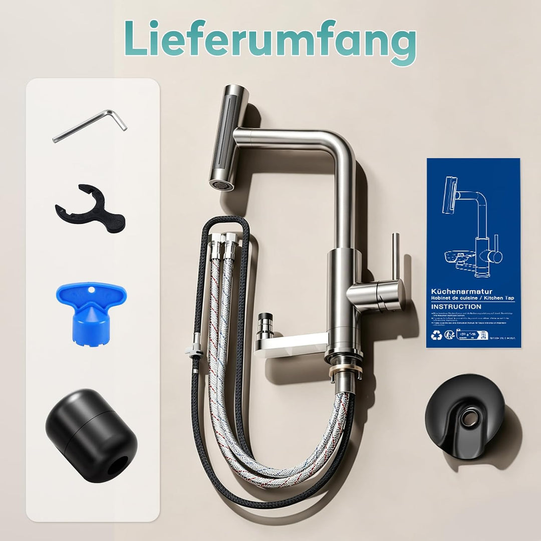 MIAOHUI Wasserhahn Küche mit Glasspüler, 4 Funktionen Armatur Küche Ausziehbar, Einhebel küchenwasse