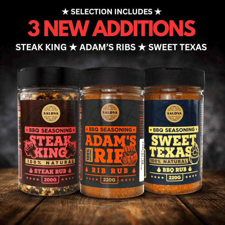 Meat Lovers BBQ Rub Geschenkset – Holy Cow, Angel’s Wings, Smoky Pig, Sweet Texas, Steak King & Adam