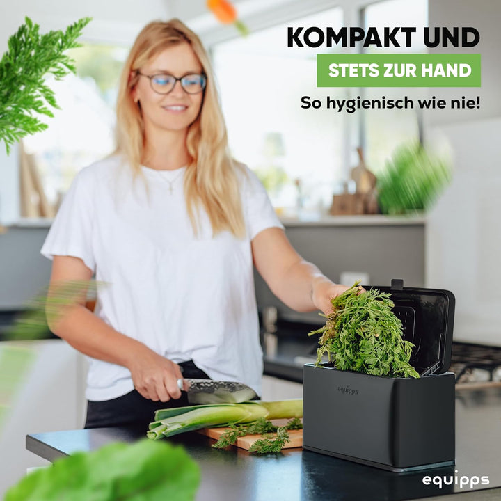 equipps Bio Mülleimer 3L | Komposteimer Küche für Bio Müll & Co | Mülleimer mit Geruchsfilter | Komp