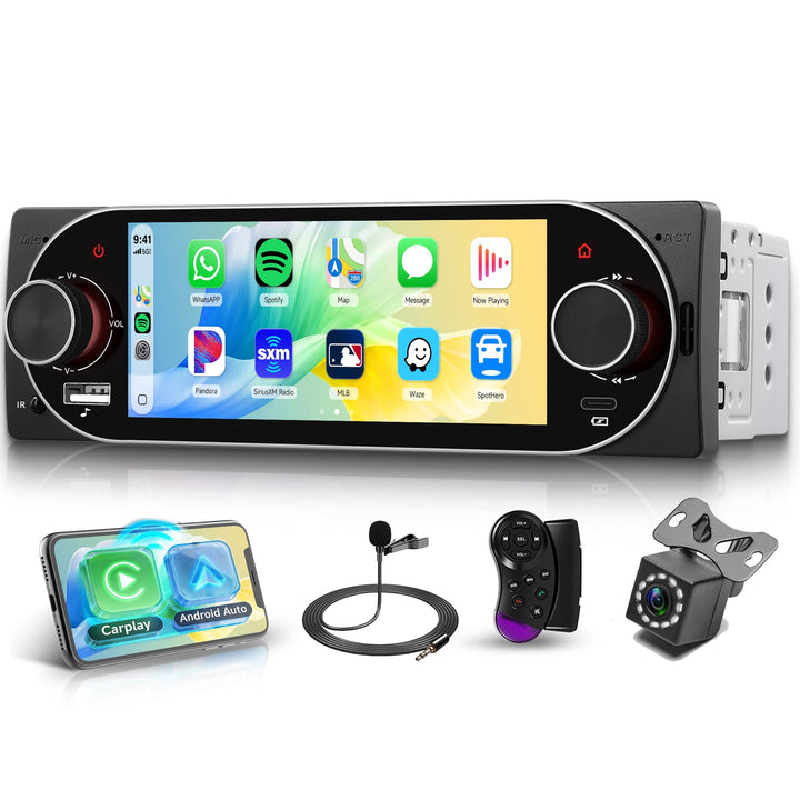 Rimoody Autoradio 1 Din mit Wireless Carplay Android Auto IOS/Android Mirror Link Bluetooth 5.1, 5 Z