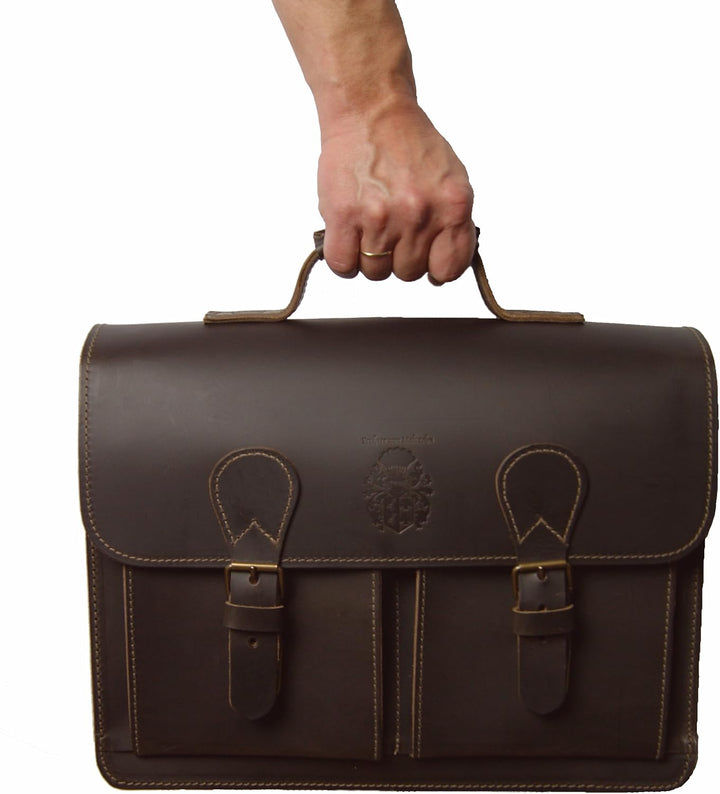 Freiherr von Maltzahn Aktentasche GALILEO 1, 40 cm, braun, Bio-Leder, Made in Germany + Lederpflege
