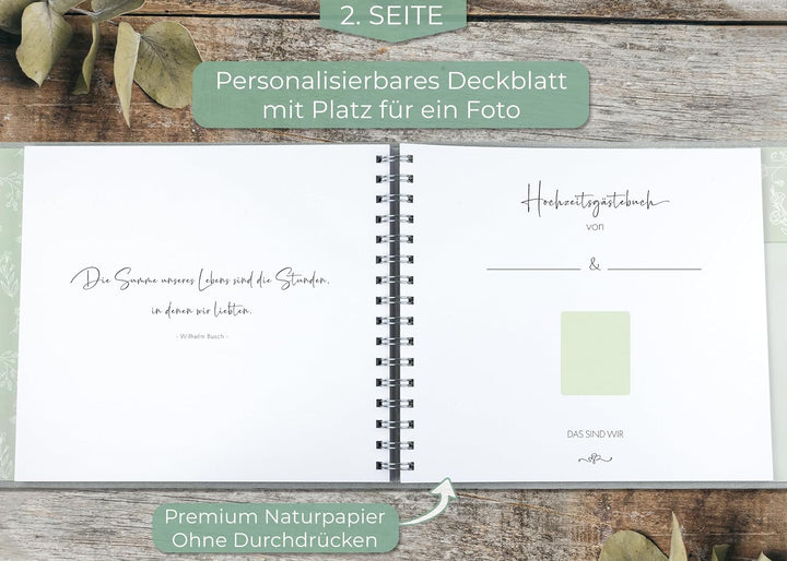 Love Notes Gästebuch Hochzeit mit Fragen zum Ausfüllen, Salbei | Hochwertiges Hochzeitsbuch für unve