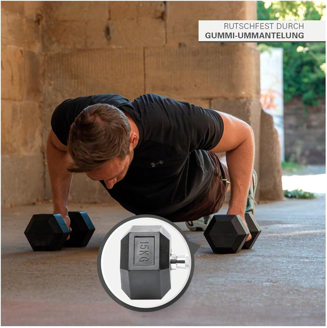 Sport-Tec Hex Kompakthantel aus Gummi, Stück, 1-30 kg Hexagon-Hantel, Krafttraining, Fitness Hantel,