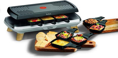 Tefal Raclette Gourmet RE610D | Raclette und Tischgrill | 8 Personen | Extra tiefe Pfännchen | Antih