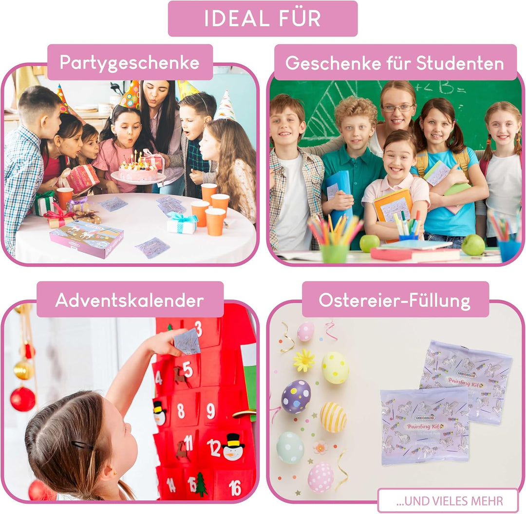 BONNYCO Einhorn Geschenke für Mädchen, Malset 16 Stück Einhorn Mitgebsel Kindergeburtstag Gastgesche