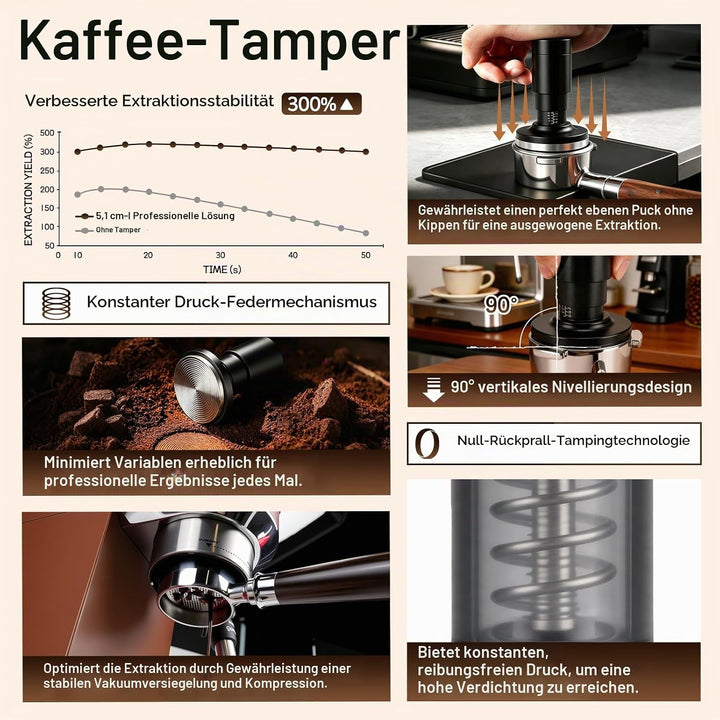 2-in-1 Espresso Tamper 51mm Kaffeeverteiler mit WDT Werkzeug, Einstellbares Espresso Tamper &amp; 8-Nade