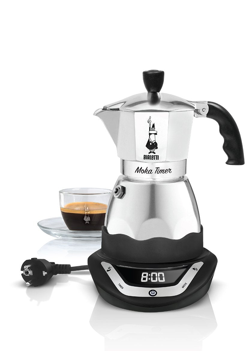 Bialetti Moka Elektrisch Timer, Kapazität für 6 Tassen, 365 W, Silber