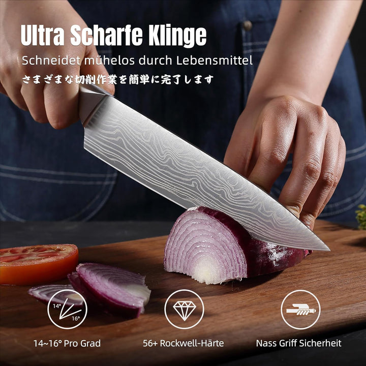YOTSUBA Messerset Scharfes Küchenmesser Set aus hochwertigem Carbon Edelstahl Profi Kochmesser Set 7