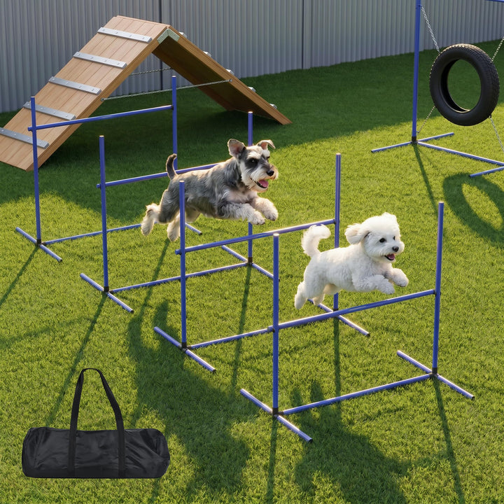 YRHome Hunde Agility Hürdenset Agility-Ausrüstung für Hunde 4 x Hürden Slalom Stangen Hunde Training