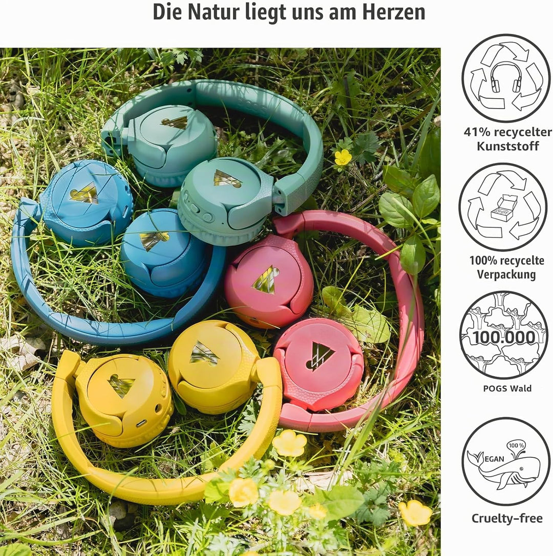 POGS Drahtloser Bluetooth Kinderkopfhörer | The Gecko 2 | Faltbarer robuster Kinderkopfhörer ab 3 Ja