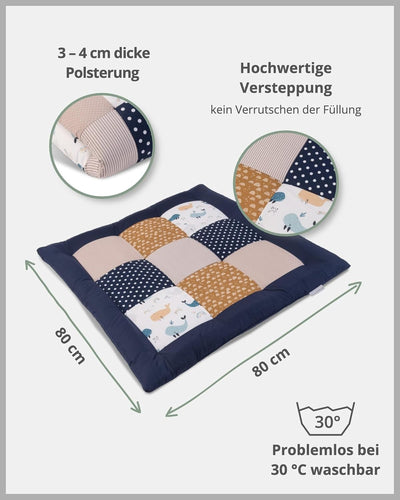 ULLENBOOM ® Krabbeldecke für Baby 80x80 cm gepolstert Wale (Made in EU) - Baby Krabbeldecke mit 100%