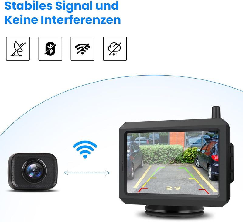 AUTO-VOX W7 Kabellos Digital Rückfahrkamera Set mit 5“(12.7cm) LCD-Monitor mit Antenne, eingebautem