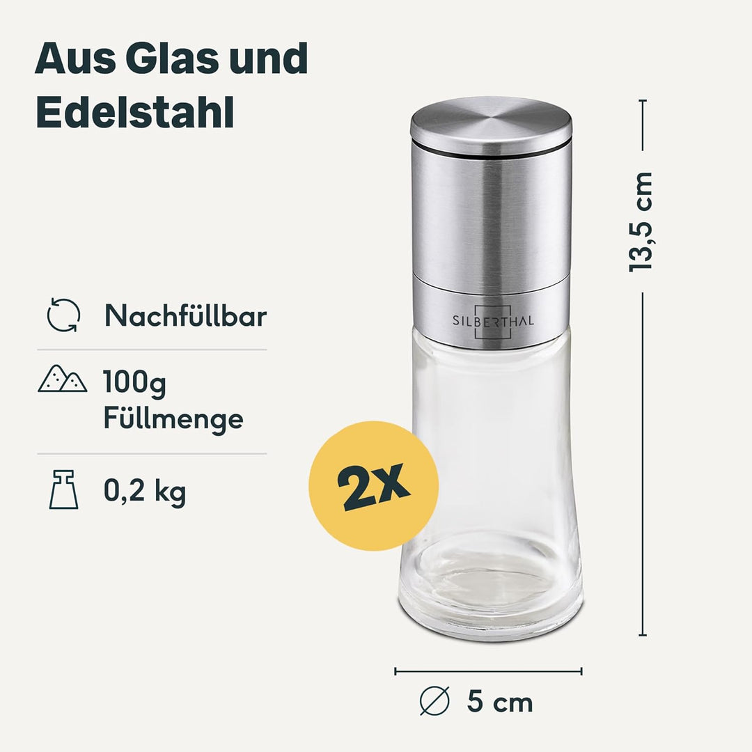 SILBERTHAL Gewürzmühlen Set mit einstellbarem Mahlgrad - Edelstahl - Muskatnuss Reibe mit Salzmühle