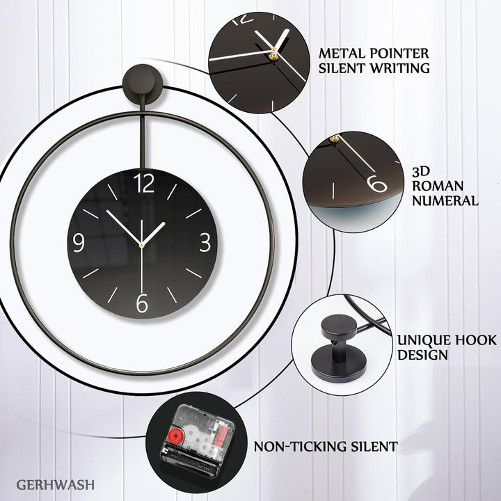 60cm Wanduhr Gross, Metall Wanduhr Ohne Tickgeräusche Lautlos Runden Modern Digitale Wanduhren-Gross