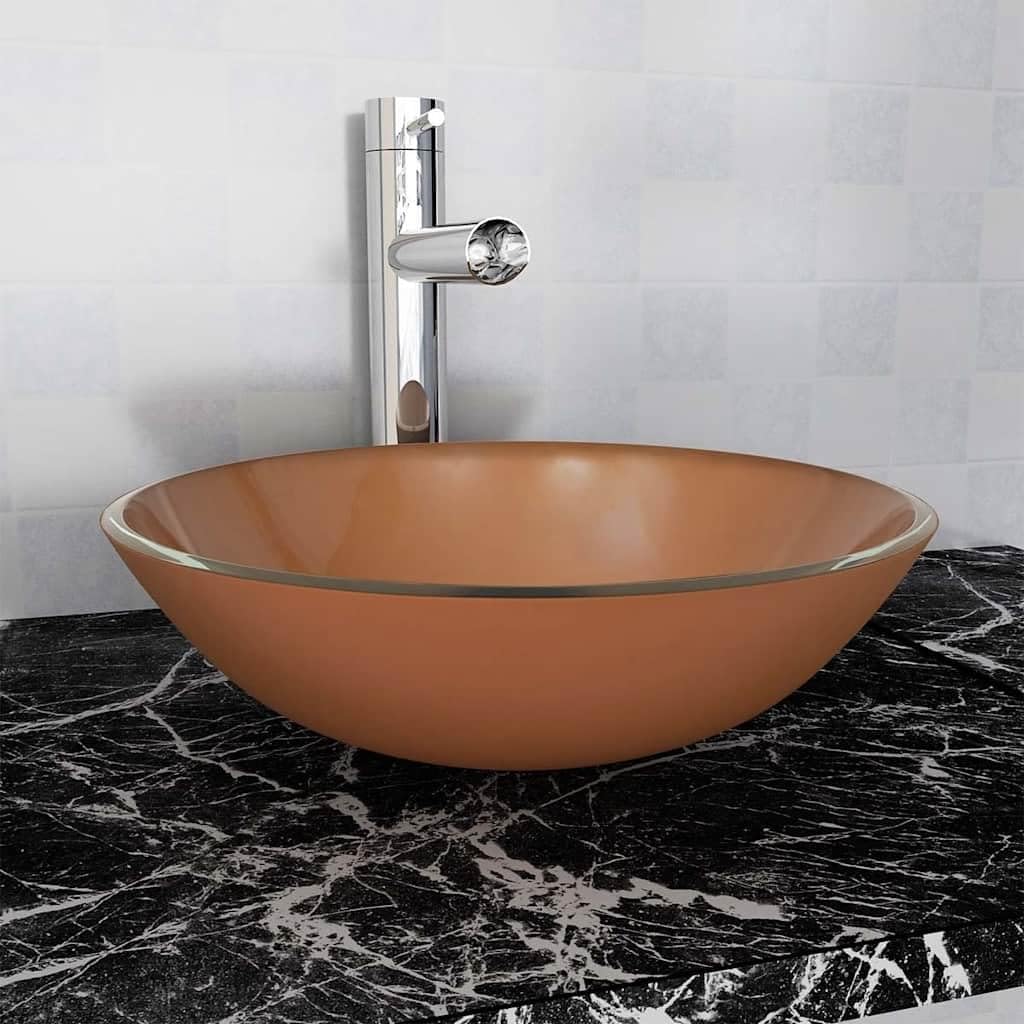 vidaXL Waschbecken Hartglas 42cm Braun Aufsatzbecken Waschschale Waschtisch, Braun
