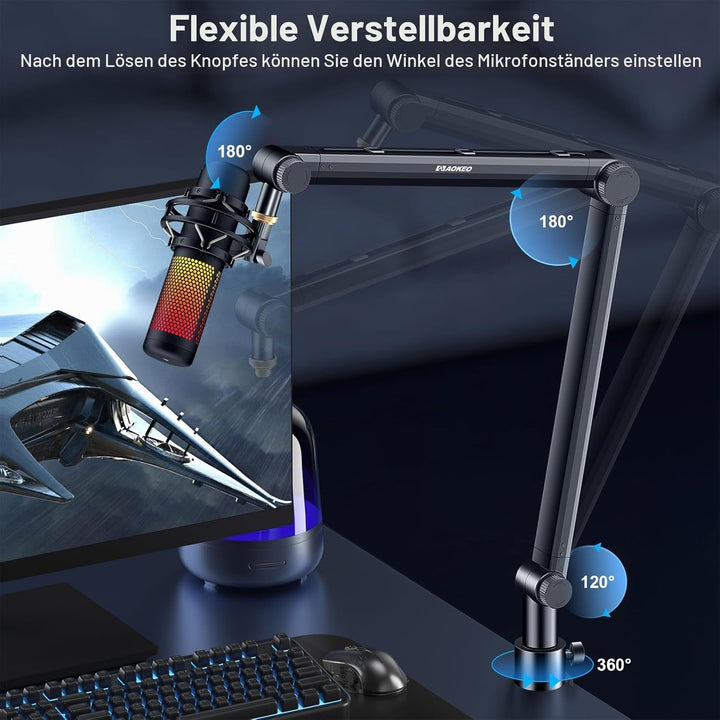 Mikrofon Arm,Aokeo AK-48 Mikrofon Ständer Arm für Shure SM7B,Blue Yeti,Blue Snowball,HyperX QuadCast