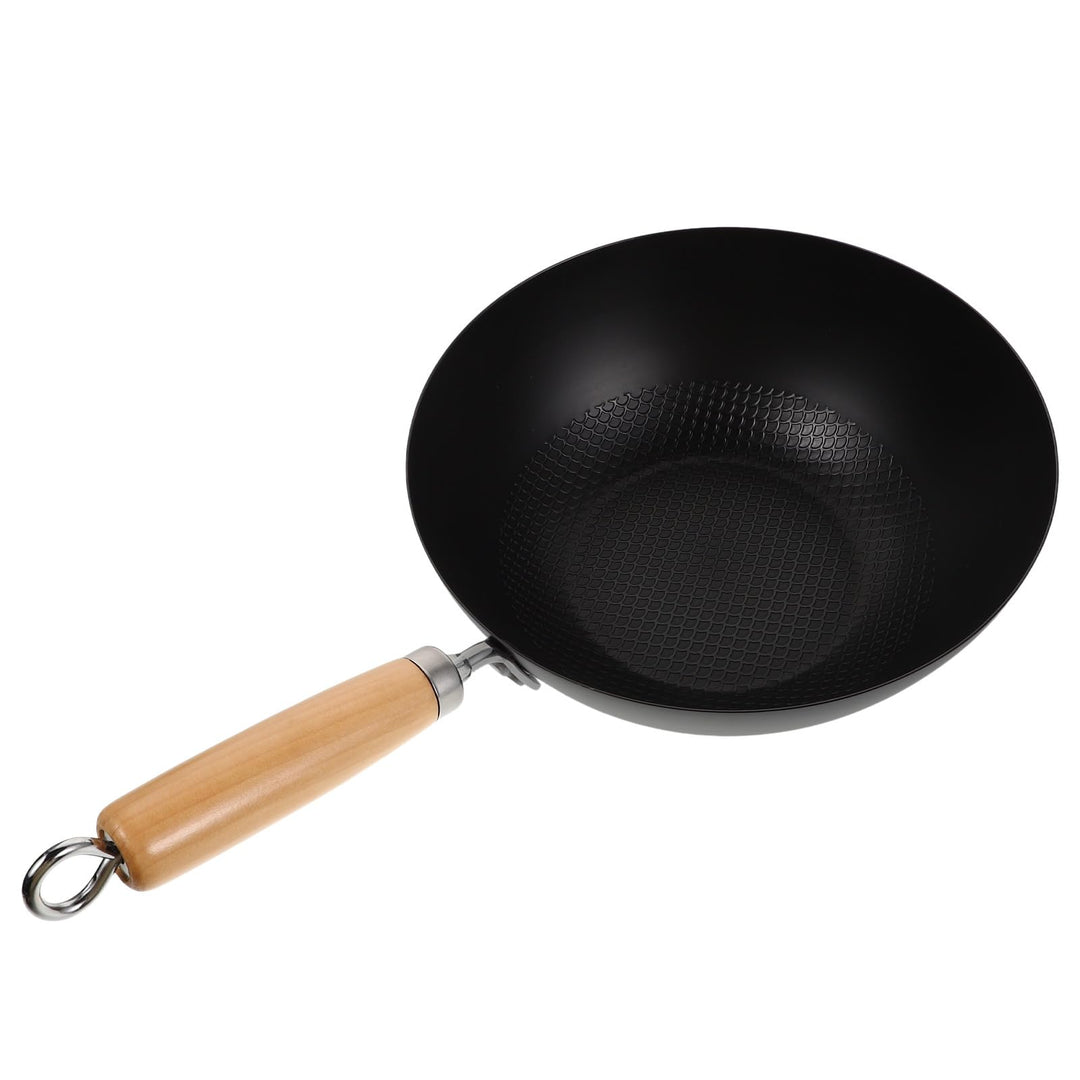 Angoily Kleiner Japanischer Wok 24cm aus Schmiedeeisen Handlicher Haushaltswok mit Hitzebeständigem