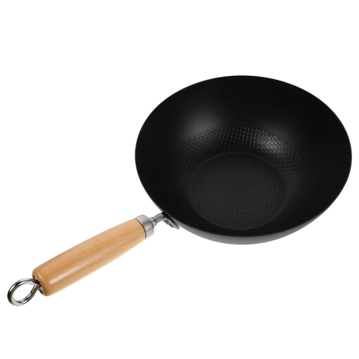 Angoily Kleiner Japanischer Wok 24cm aus Schmiedeeisen Handlicher Haushaltswok mit Hitzebeständigem