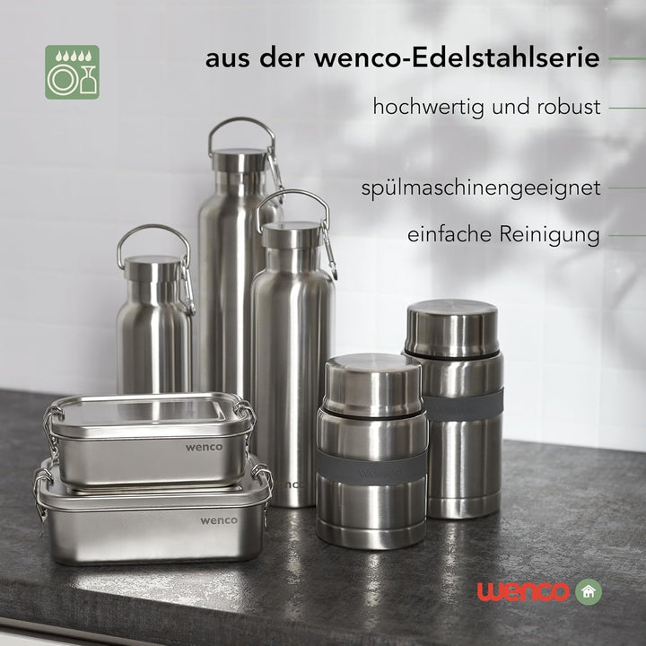 wenco Lunchbox Edelstahl Gross mit 1100ml Füllmenge – Brotdose mit Fächern, Entfernbare Trennwand un