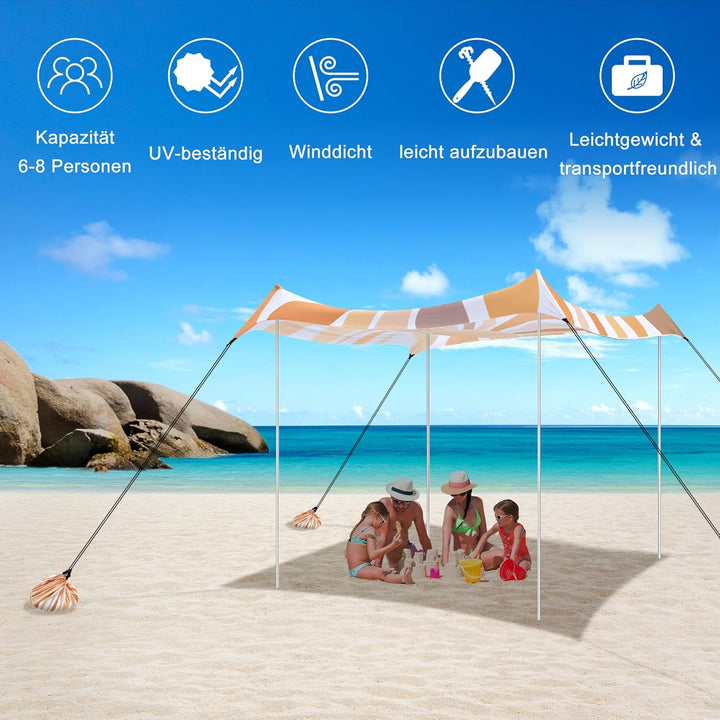 Strandmuschel, Strandzelt Sonnenschutz UV 50+, Windschutz Strandzelt, 3×3 m Tragbar Pop-Up Sonnenseg